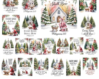 20 Every Knee Shall Bow Png, Jesus png, Nativity Scene png, Religious Christmas Shirt png, Vintage Christmas png, Santa Christmas, Christian