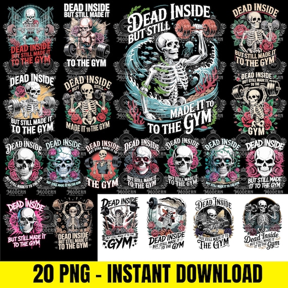 20 Dead Inside Gym Digital Art PNG, Gym Humor, Skull and Roses PNG, Workout Motivation Print, Fitness Graphic, 300dpi, Instant Download