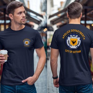 Navy t-shirt with Gotham Police Department logo on front and back.