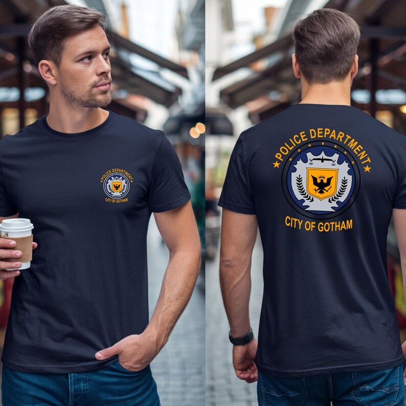 Navy t-shirt with Gotham Police Department logo on front and back.