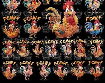 20 F-Caw-F kip grappig, png | Shirtontwerp Crazy Rooster | Clipart schreeuwende kip | Digitale download