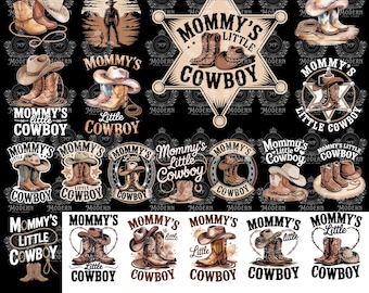 20 Mammas lilla cowboy PNG: Rodeohatt och stövlar sublimering PNG digital nedladdning