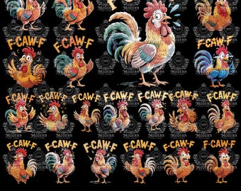 20 F-Caw-F kip grappig, png | Shirtontwerp Crazy Rooster | Schreeuwende kip clipart-png | Digitale download