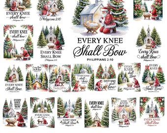 20 Every Knee Shall Bow Png, Santa Christmas, Nativity Scene png, Religious Christmas Shirt png, Vintage Christmas png, Jesus png, Christian