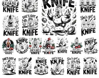 20 Design Funny Chicken T-Shirt Design - She's Got a Knife SVG PNG - Chicken Design Digital Download
