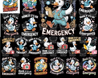 Paquete de 20 imágenes PNG de enfermeras con ganso que toca la bocina en caso de emergencia (Cricut), imagen PNG de ganso tocando la bocina, imagen PNG de enfermera con ganso divertida, regalo original de accesorios de enfermería, imagen PNG de enfermera
