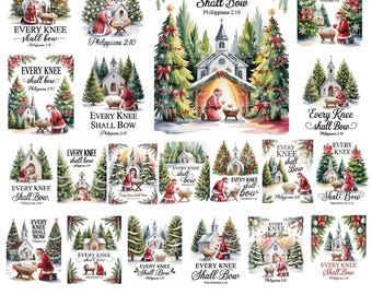 20 Every Knee Shall Bow Png, Religious Christmas Shirt png, Nativity Scene png, Vintage Christmas png, Santa Christmas, Jesus png, Christian