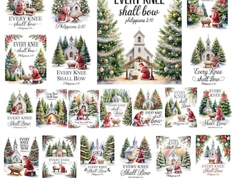 20 Every Knee Shall Bow Png, Nativity Scene png, Religious Christmas Shirt png, Vintage Christmas png, Santa Christmas, Jesus png, Christian
