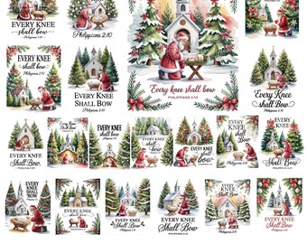 20 Every Knee Shall Bow Png, Vintage Christmas png, Nativity Scene png, Religious Christmas Shirt png, Santa Christmas, Jesus png, Christian