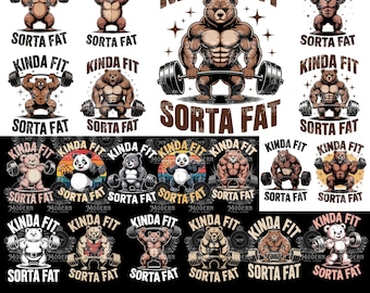 20 Kinda Fit Sorta Fat Bear Png, Funny Gym Workout Shirt Design, Weightlifting Bear Sublimation Clipart For Fitness And Cricut Humor Apparel