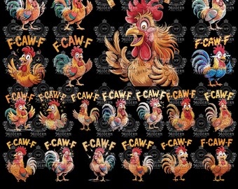 20 F-Caw-F kip grappig, png | Clipart schreeuwende kip | Shirtontwerp Crazy Rooster | Digitale download