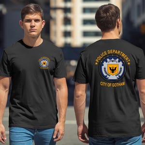 Black t-shirt with "Gotham City Police Department" emblem on back.