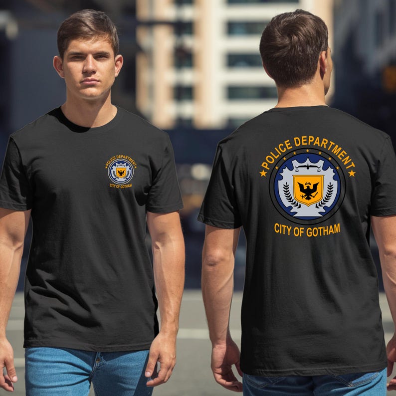 Black t-shirt with "Gotham City Police Department" emblem on back.
