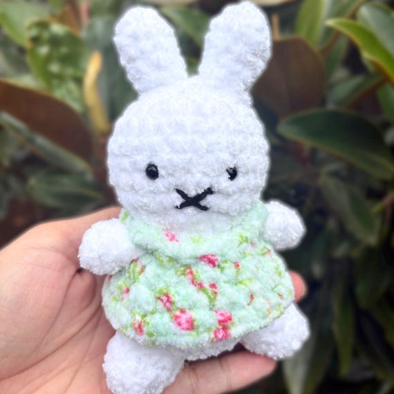 Crochet Miffy Bunny Doll | Handmade Floral Dress | Stuffed Toy | Cute Nursery Gift Decor | Plush Gift Idea | Baby Soft