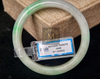 56mm Certified Jade Bangle, Vintage Jewelry Gift. A timeless & lucky bracelet for her, perfect Christmas or New Year gift