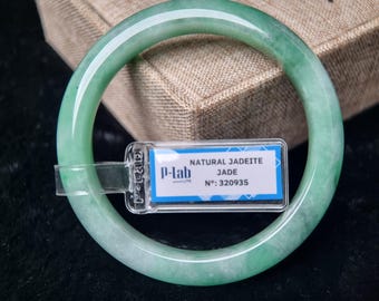 57mm Vintage Light Green Jadeite Bangle | Certified Gemstone Bracelet | Lucky Gift for Her