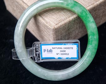 56mm Light Green Certified Jadeite Bangle | Vintage Jewelry Gift for Her | Lucky Green Jade Bracelet
