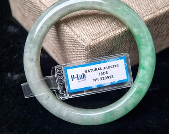 54mm Vintage Light Green Jadeite Bangle - Certified Gemstone Bracelet, Lucky Gift for Her, Perfect Christmas or New Year Gift