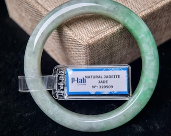 54mm Certified Light Green Jade Bangle | Vintage Jewelry Gift for Her | Lucky Green Jade Bracelet for Christmas & New Year