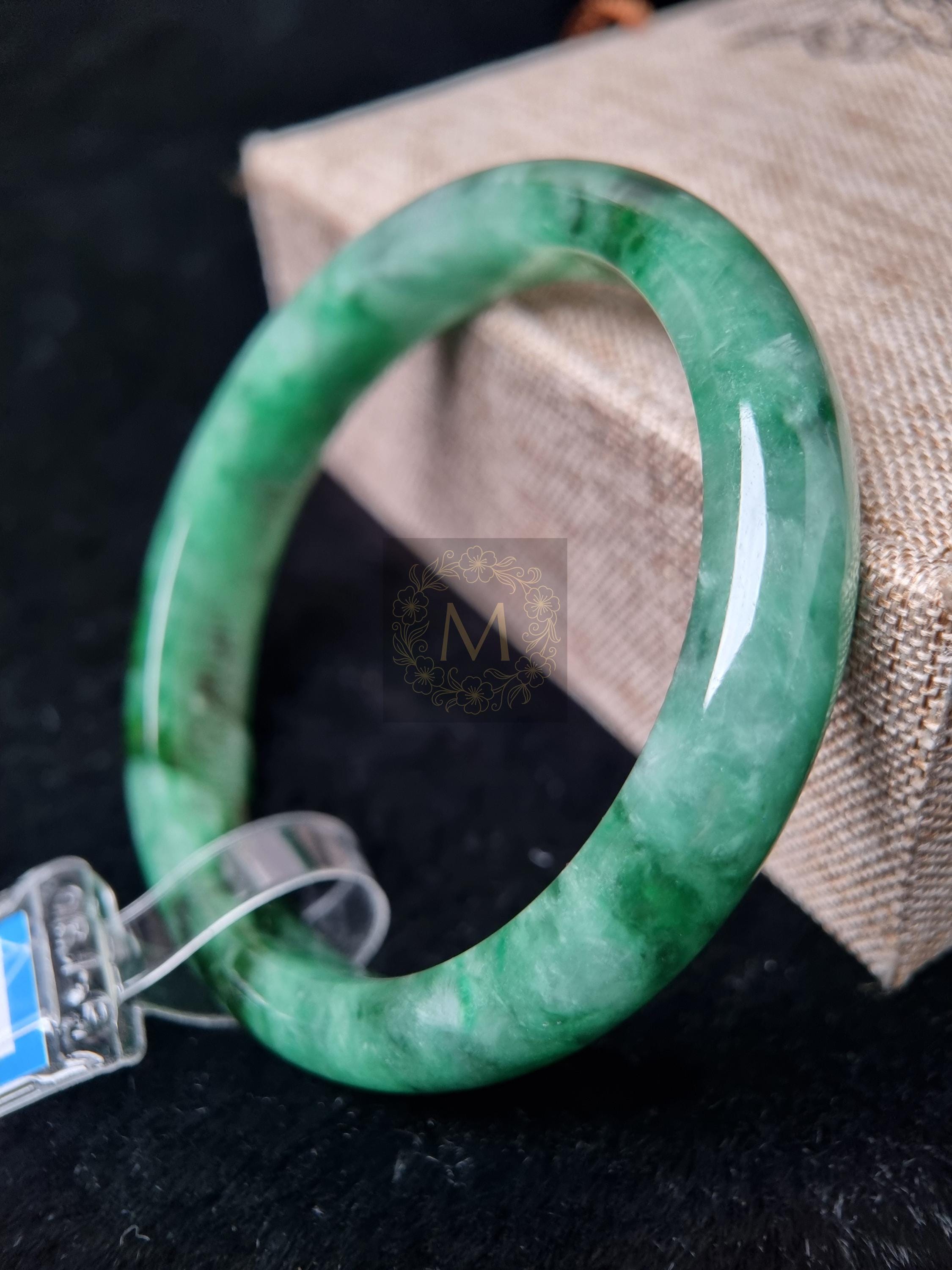 55mmライトグリーン翡翠バングル – 認定翡翠ラッキーブレスレット