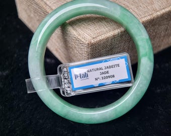 55mm Vintage Light Green Jadeite Bangle | Certified Gemstone Bracelet | Lucky Gift for Her