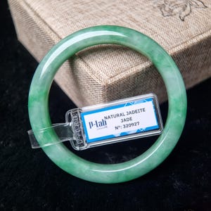 55mm Certified Light Green Jadeite Bangle - Vintage Jewelry Gift for Her, Lucky Bracelet & Gemstone Bracelet
