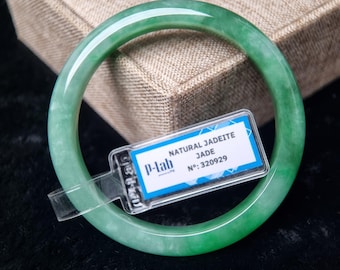 55mm Certified Light Green Jadeite Bangle - Vintage Jewelry Gift for Her, Lucky Bracelet, Green Jade Christmas Gift