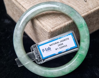 54mm Vintage Light Green Jadeite Bangle | Certified Gemstone Bracelet | Perfect Gift for Her & Lucky Christmas Gift