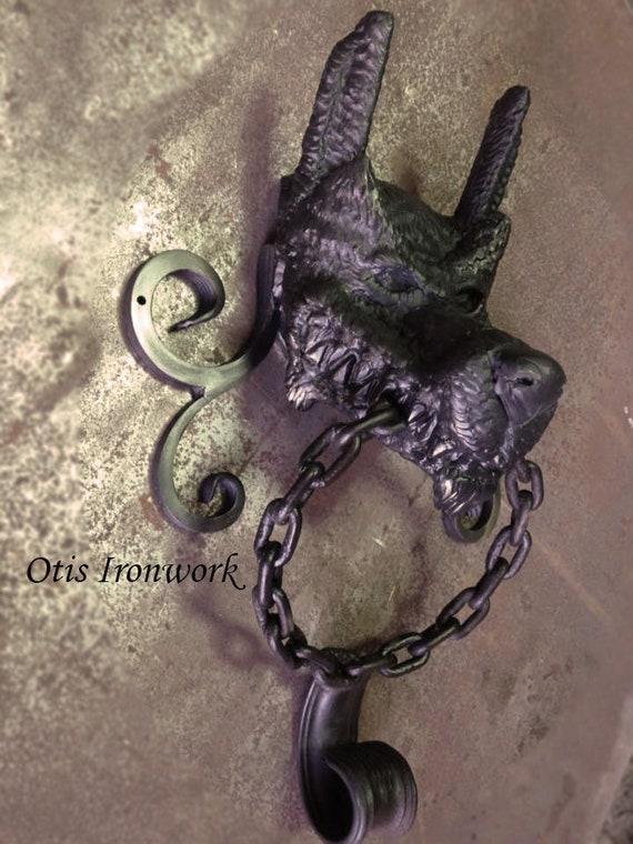 Wolf Door Knocker Handcrafted Ironwork By Otis Ironwork Etsy