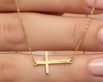 Personalized Sterling Silver Cross Necklace, Christening Gift