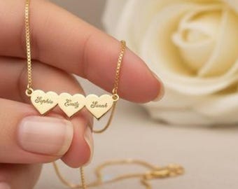 Connected Hearts Necklace, 14k Gold Two Hearts Necklace, Personalized Couple Necklace, Dainty Hearts Necklace, Initial Necklace for Her