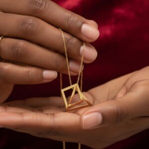 Minimalist Interlocking Triangle Necklace, Sterling Silver Geometric Pendant, Gold Rose Options