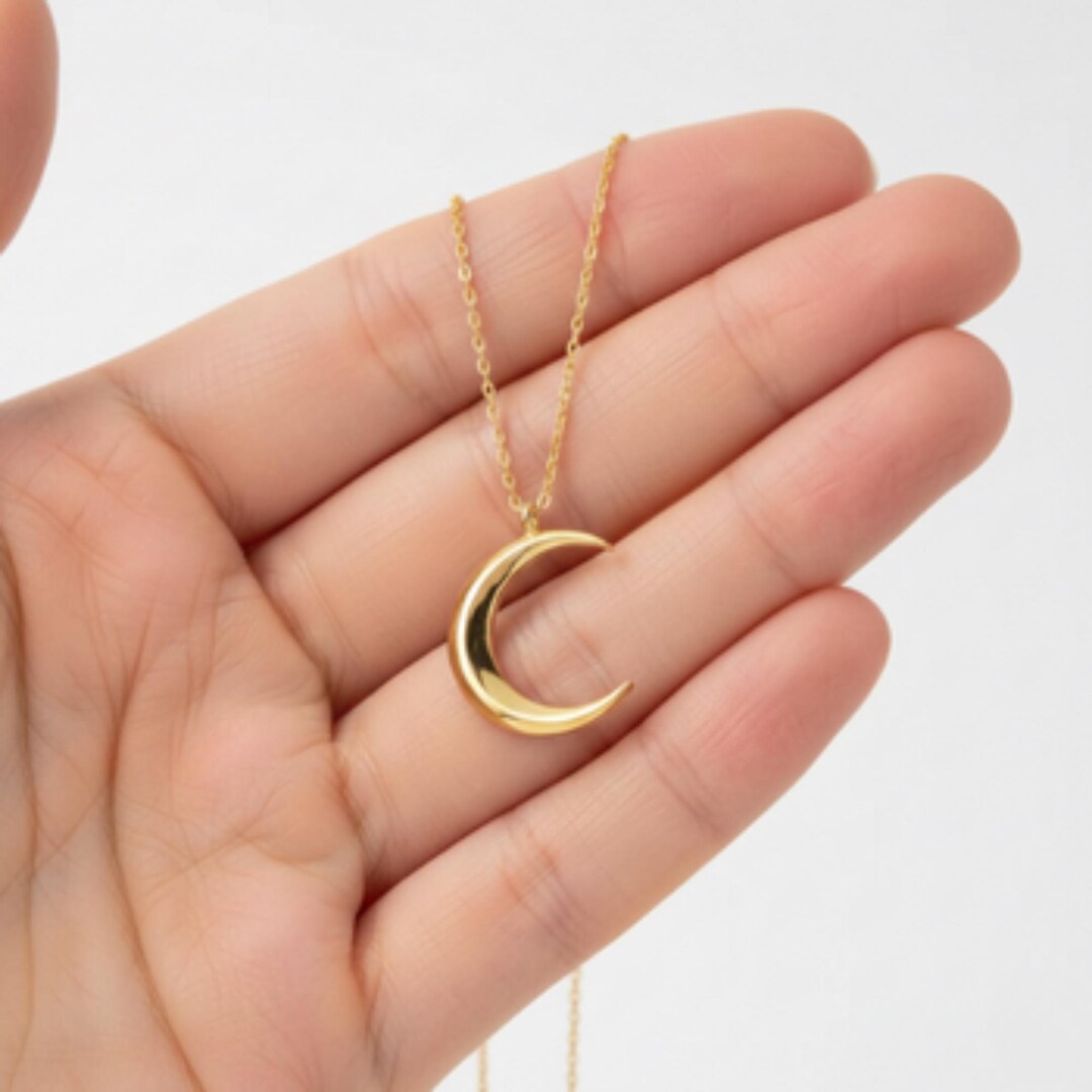 Dainty Crescent Moon Necklace, Sterling Silver Gold Plated Celestial ...