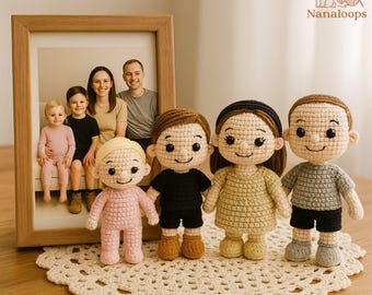 Custom Crochet Family Dolls from Photo, Personalized Amigurumi Family Portrait, Handmade Look Alike Gift, Custom Couple Parents Kids Dolls