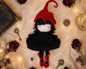 Crochet Witch Doll, Gothic Amigurumi Doll, Halloween Crochet Plush, Confetti Handmade Doll, Cute Witch Decor Gift
