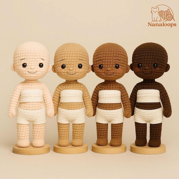 DIY Dress-Up Base Doll, Multiple Skin Tone Options, Handmade Crochet Toy