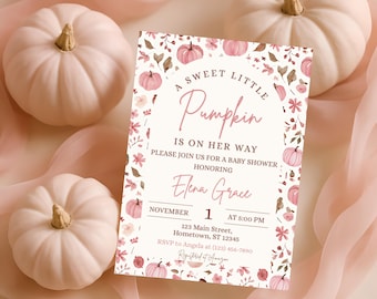 Fall Baby Shower Invitation: Pink Pumpkin Theme (Digital Download)