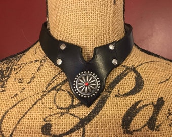 Leather V Bib Necklace