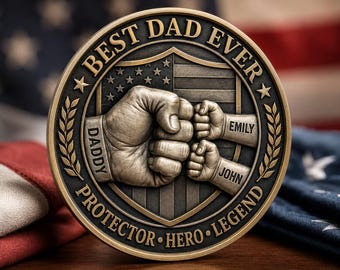 Personalized Dad Coin Gift, Best Dad Ever Custom Name Challenge Coin With Case, Father’s Day Gift From Kids, Father Keepsake Gift
