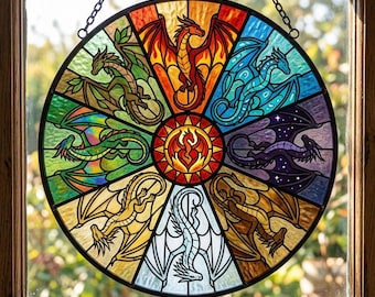 Wings Of Fire Dragons Stained Glass Suncatcher, Queen Of Pyrrhia Suncatcher, Nightwings Seawings Icewings Window Hanger, Fantasy Novel Lover