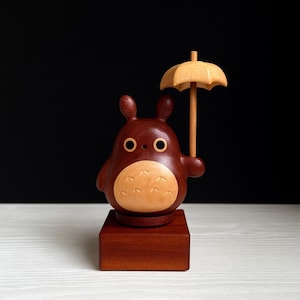 Handmade Wooden Totoro Figurine: Studio Ghibli Desk Decor