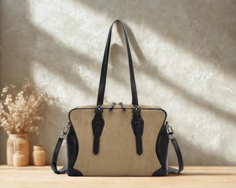 Two-Tone PU Suede Tote Bag, PU Leather Trim