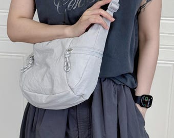 Bolso Hobo Gris Claro: Bolso de Viaje Cruzado de Tela Suave