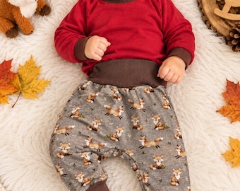 Baby Hose Waldtiere | Alpenfleece Hose Herbst handgemacht | Handgenähte Baby Hose| Strampelhose aus weichem Alpenfleece | warme Herbsthose