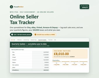 UK Online Seller Tax Tracker | MTD ITSA, Self Assessment Log (2026/27)