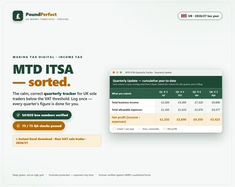 Feuille de calcul MTD ITSA pour le suivi fiscal trimestriel des entreprises individuelles au Royaume-Uni (2026/27)