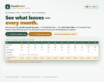 Tableau de suivi des taxes d'habitation et factures au Royaume-Uni | Suivi des prélèvements automatiques (Excel/Google Sheets)
