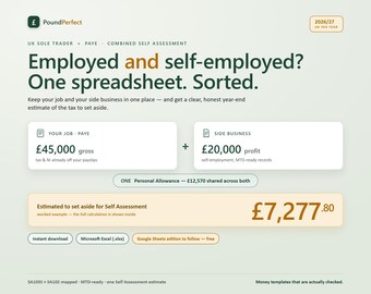 UK Employed + Self-Employed Tax Spreadsheet | MTD SA103S Estimator (2026/27)