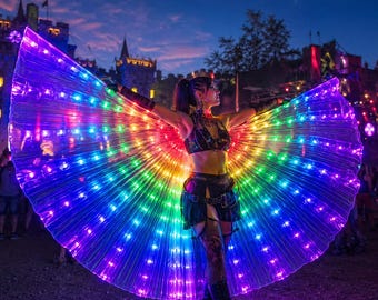 Alas LED luminosas para festivales / Alas para actuaciones rave para mujeres / Atuendo para Burning Man / Accesorio para disfraces de música electrónica / Ropa de escenario para festivales y eventos
