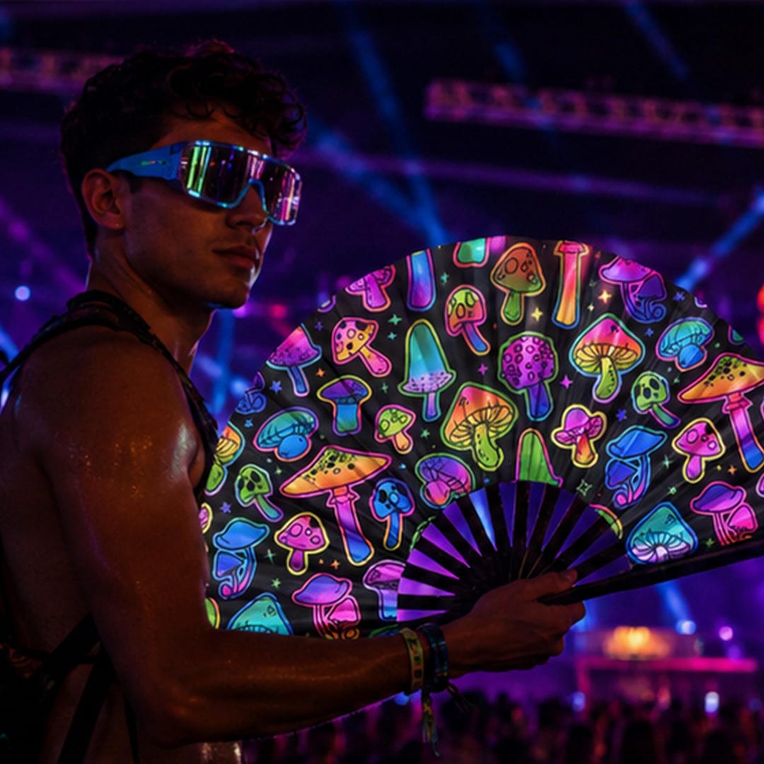 Shroom Bloom Fan | Glow Mushroom Rave Fan | Reflective Festival Hand ...